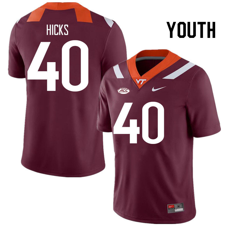 Youth #40 Stephon Hicks Virginia Tech Hokies College Football Jerseys Stitched Sale-Maroon